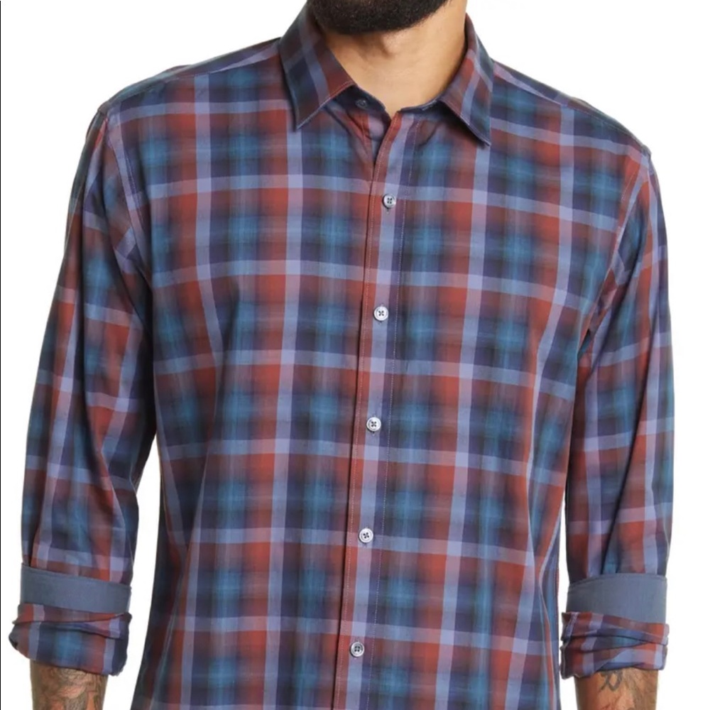 Bugatchi Long Sleeve Plaid Print Woven Shaped Fit Dress shirt - XL